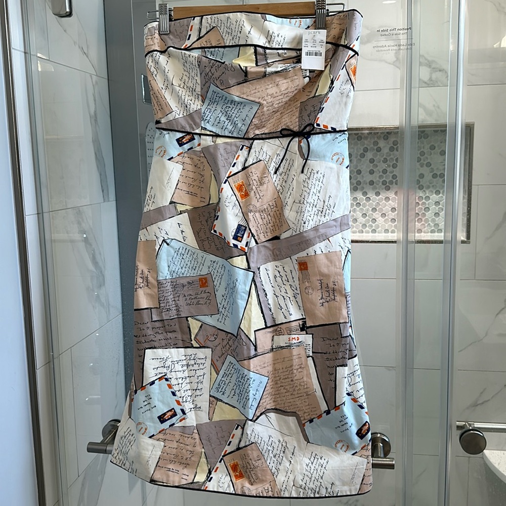 J. Crew Love Letter Postcard Print Strapless Dress, Size 4